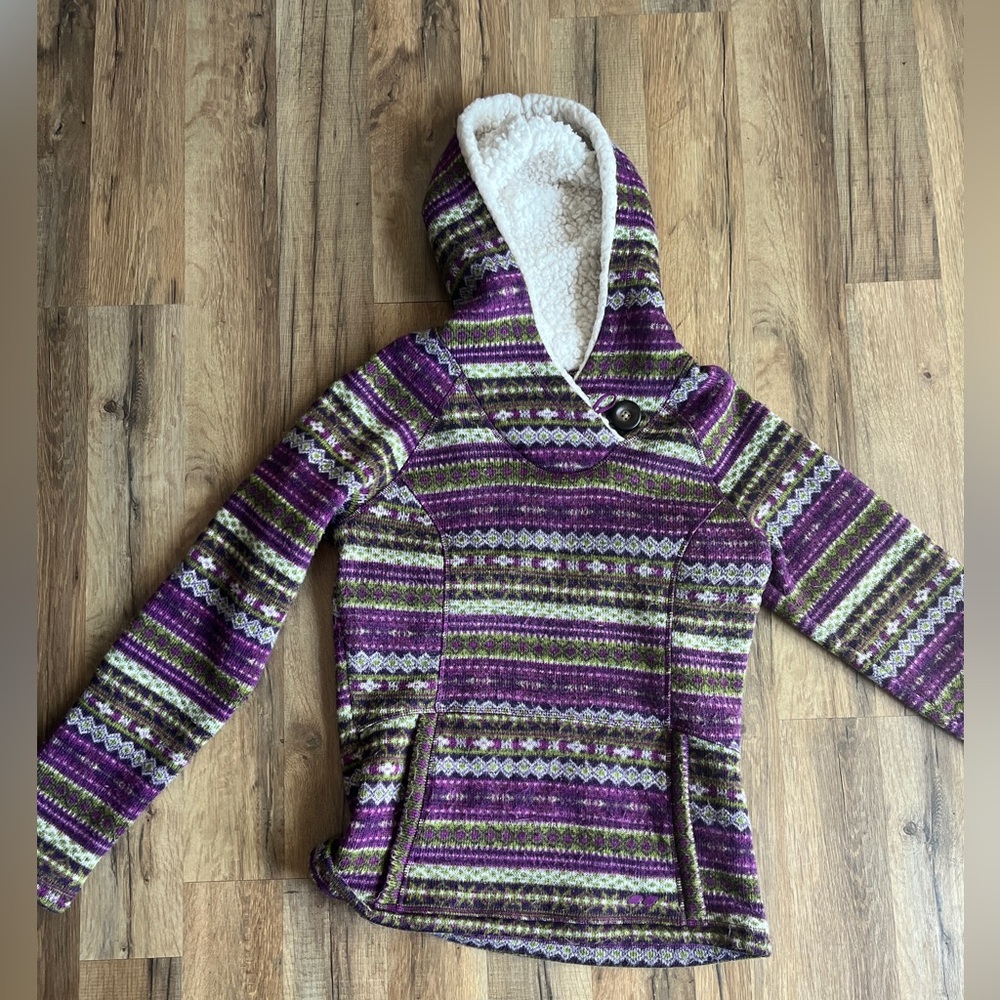 Koppen Fair Isles Sherpa Lined Hoodie Purple size Small